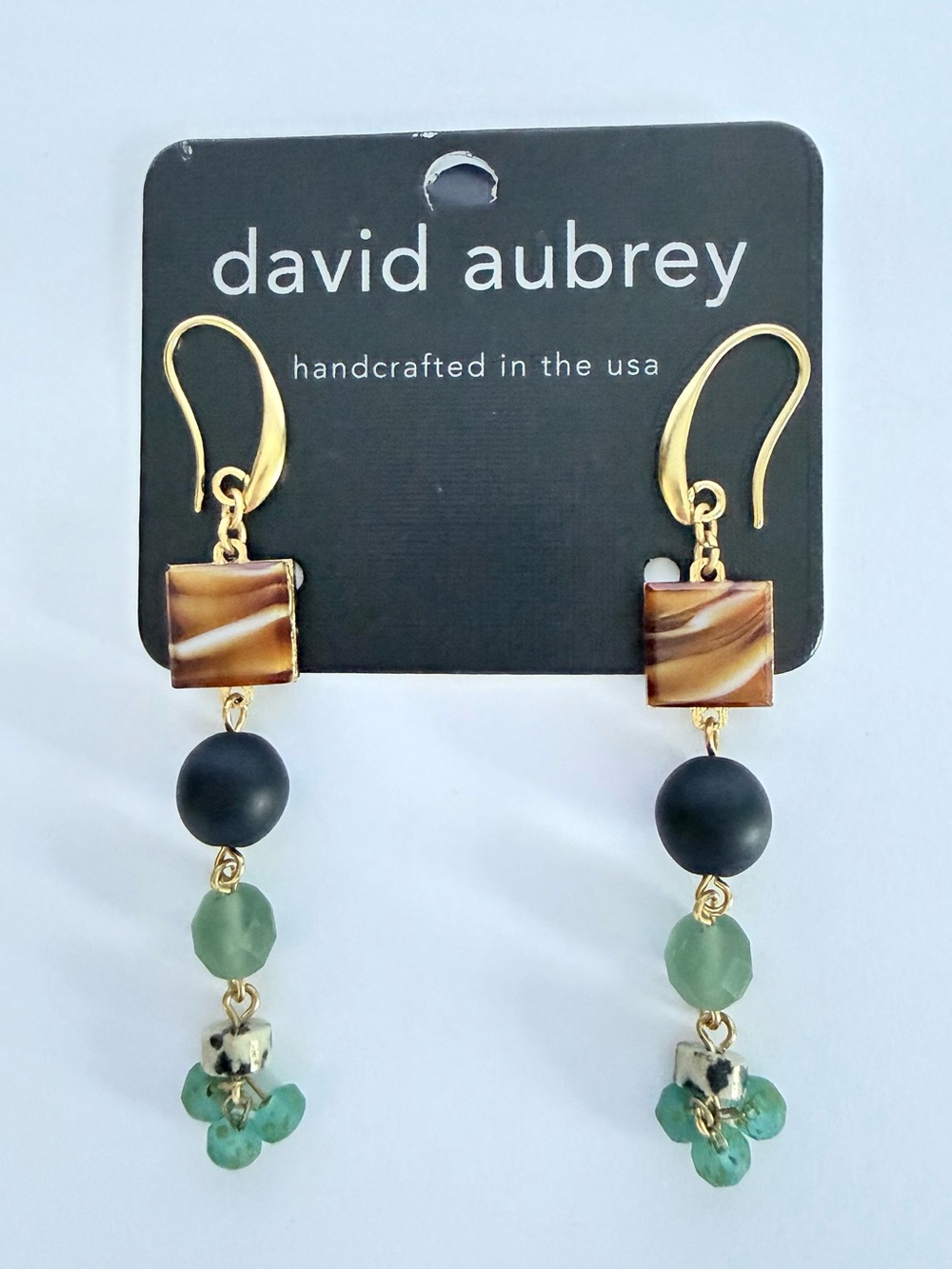 NWT - David Aubrey Jasper, Serpentine, and Dalmation Cluster Earrings
